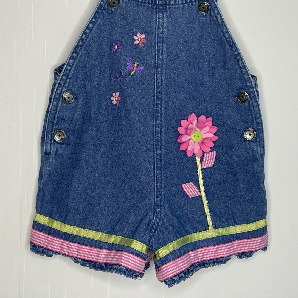 Y2K Denim Embroidered Flower Butterfly Shortall Romper Toffee Apple 12 M - Picture 4 of 14